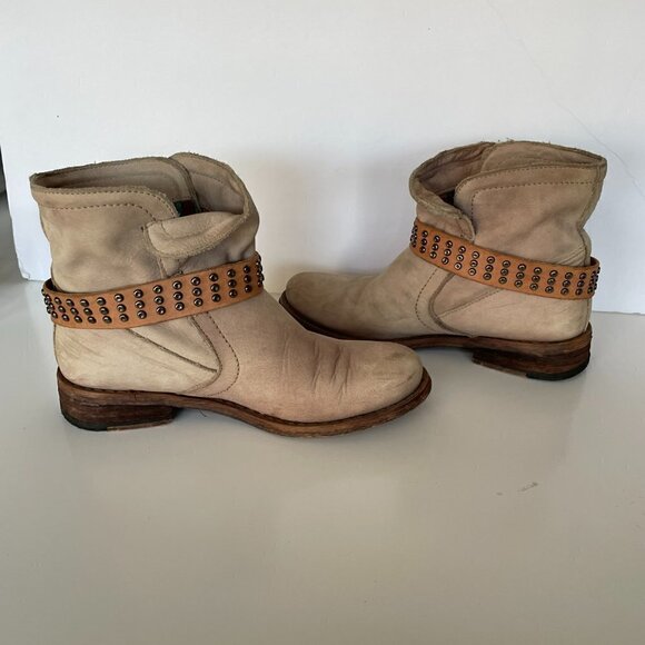 FELMINI Ankle Boots Nobuck Leather Buckle Studded Strap Pull-On Casual Tan 7 - Picture 6 of 11